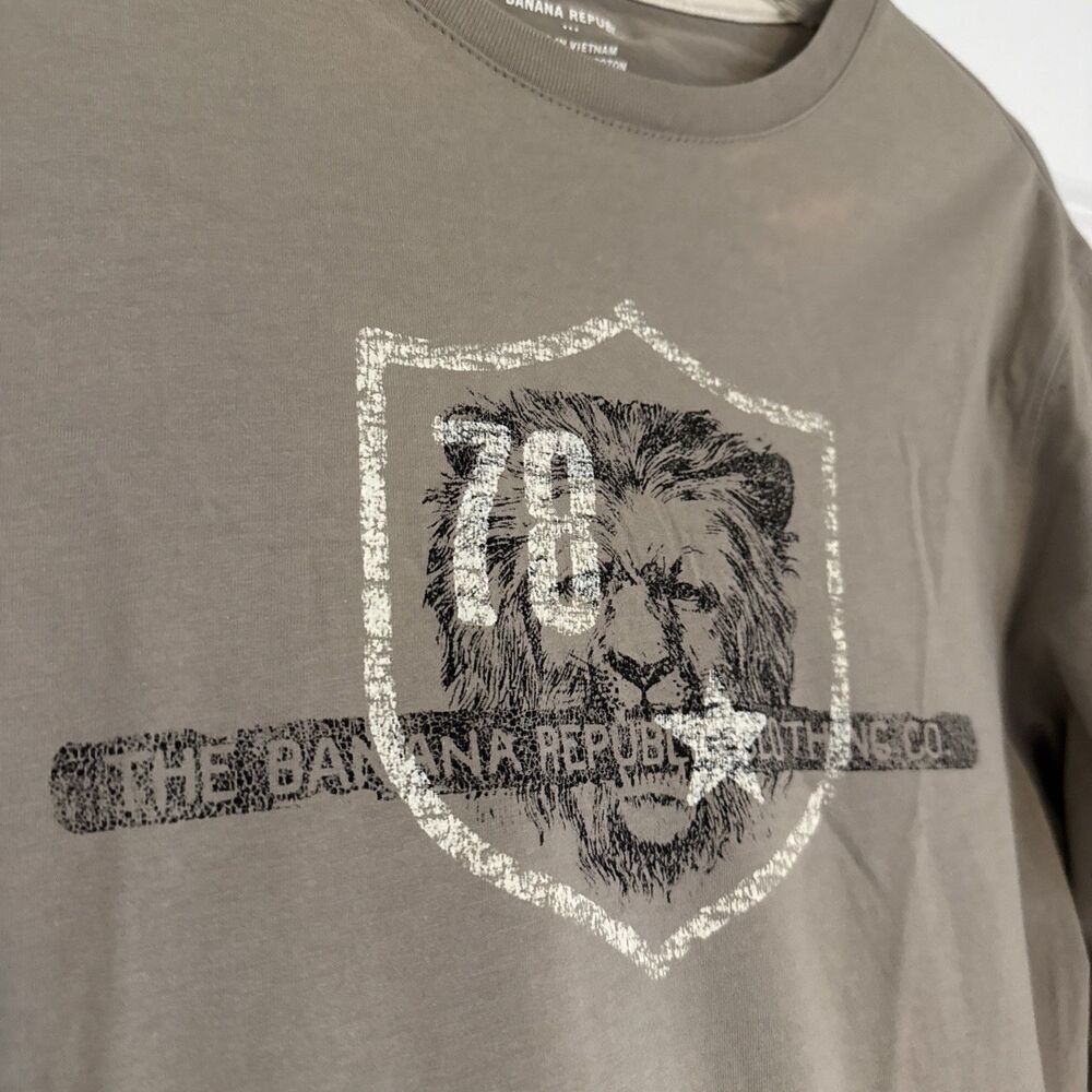 Banana Republic SMALL Lion Graphic Long-sleeve Gray Brown T-shirt 100% Cotton